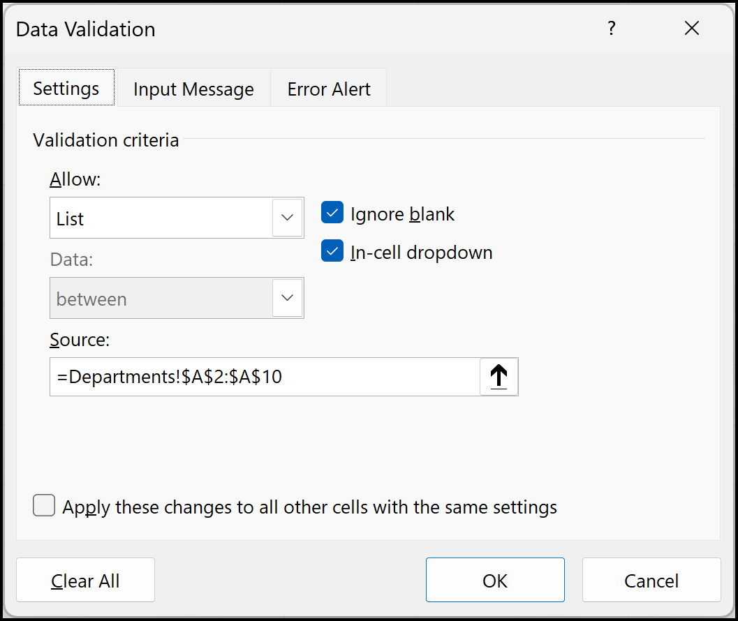 Data Validation List in Excel