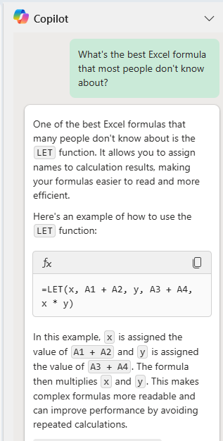 Copilot in Excel - Ask about Functions