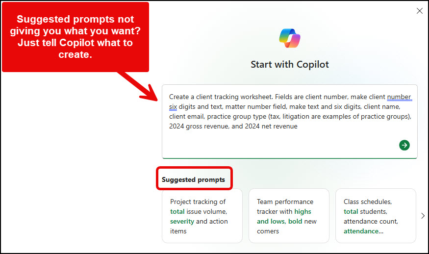 Copilot in Excel - Create spreadsheets from prompts