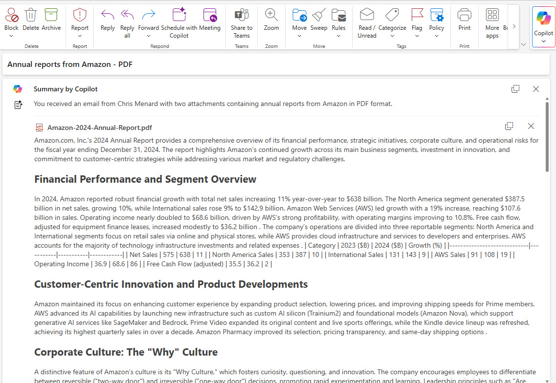 Copilot in Outlook Summarize Files