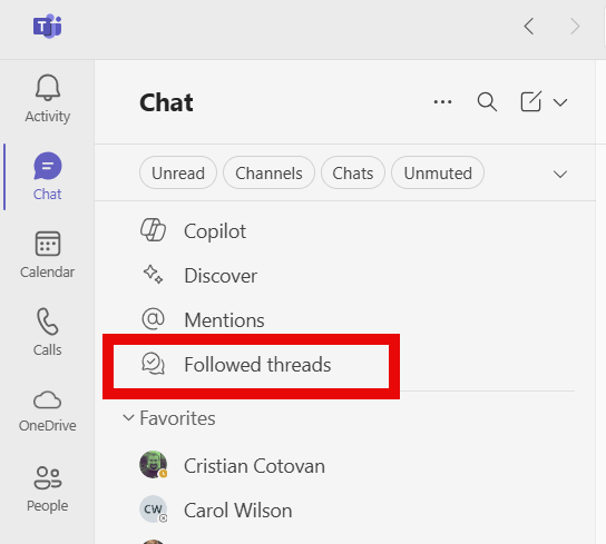Followed Threads in MS Teams