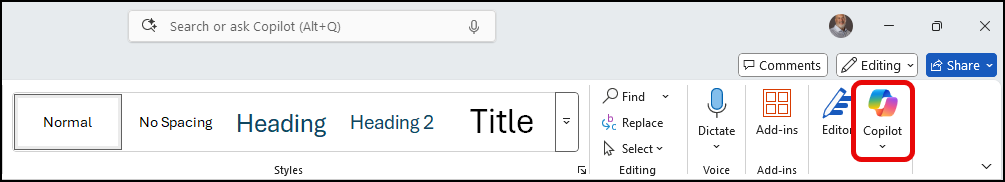 Microsoft 365 Copilot in Word desktop