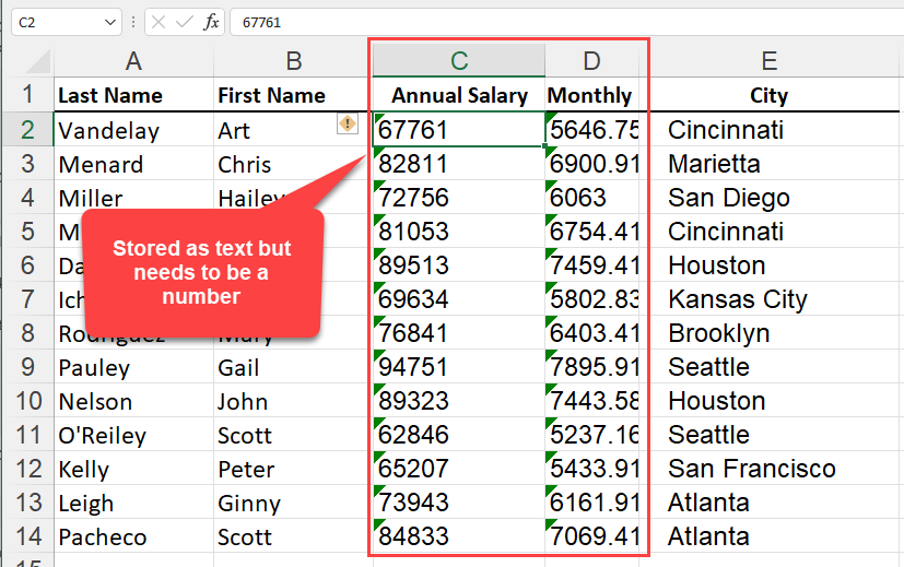 Excel convert text to numbers