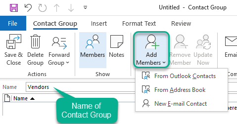 Name Contact Group and Add Members - Outlook