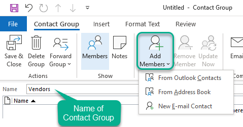 how to make outlook contact groups from sent mail