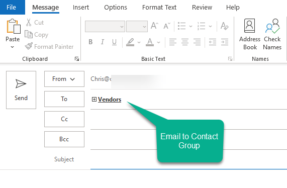 Emailing a contact group in Outlook