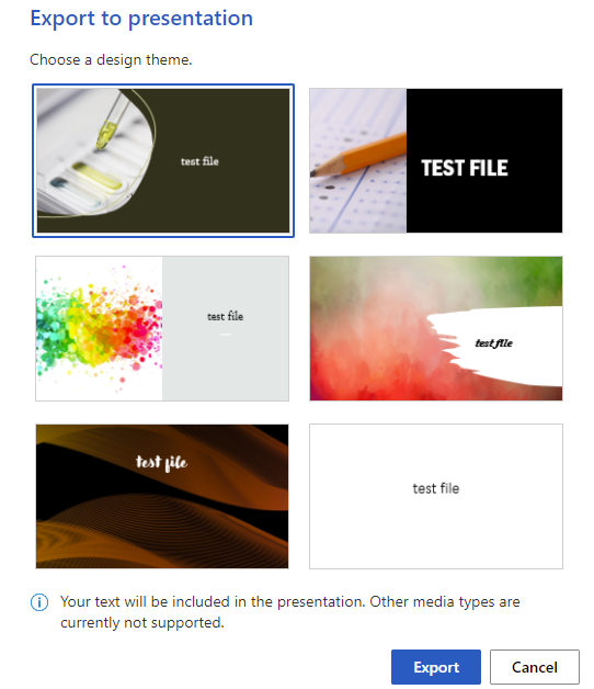 Export Word to PowerPoint - Design theme