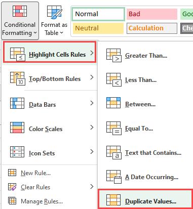 Excel conditional formatting - duplicates