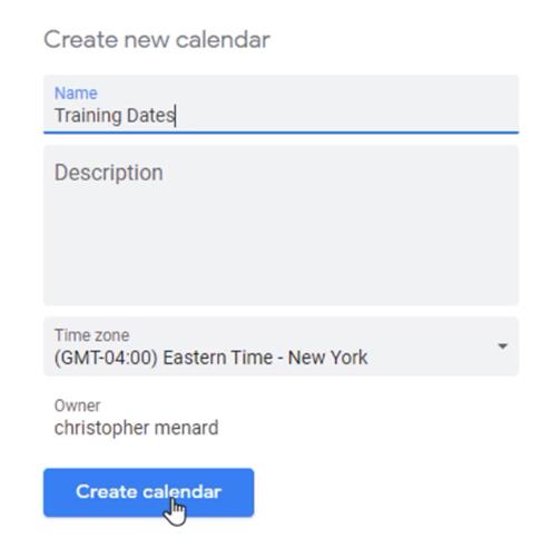 Go to Add Calendar and Create New calendar