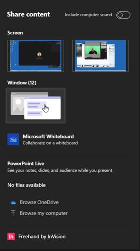 The new sharing tray in Microsoft Teams show collapsed windows