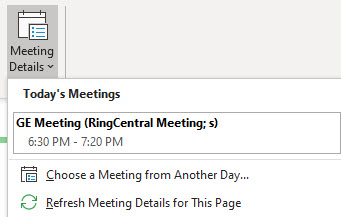 Meeting details in OneNote