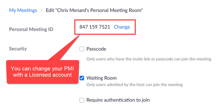 zoom change meeting id number