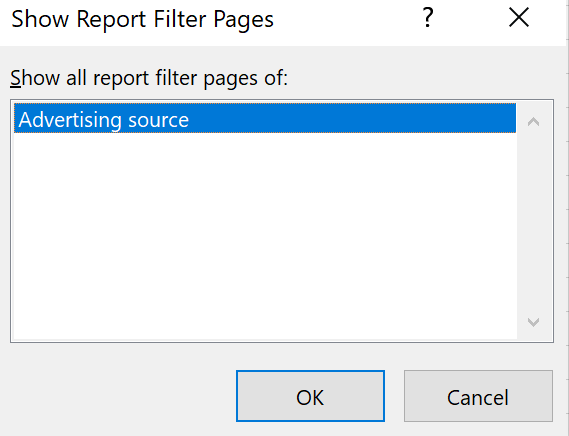 Show all report filter pages of: Show all report filter pages of: