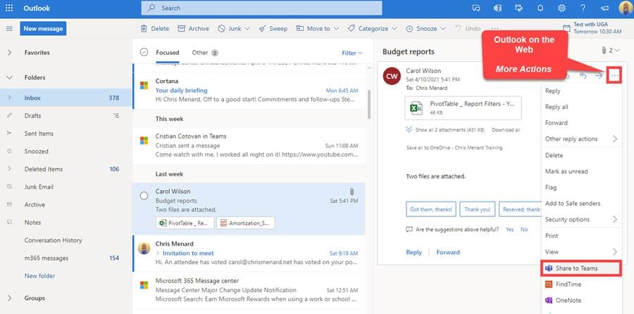 Share to Teams - Outlook on the web Share to Teams - Outlook on the web