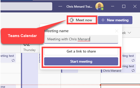 Teams Meet Now - Get a link to share