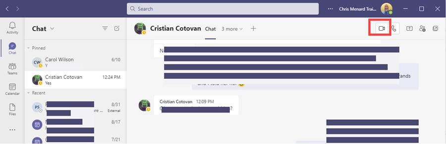 Teams Video Call in Chat