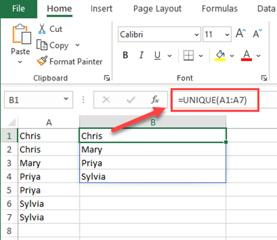 Unique Function in Excel with text Unique Function in Excel with text