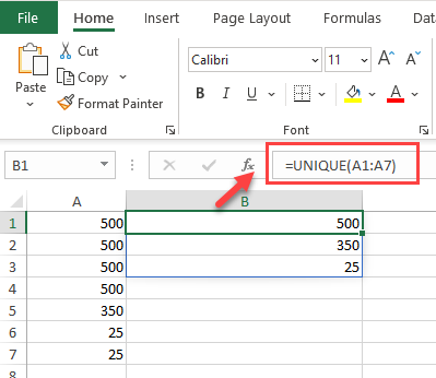 Unique Function in Excel with numbers Unique Function in Excel with numbers