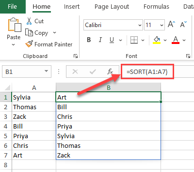 Sort function in Excel Sort function in Excel