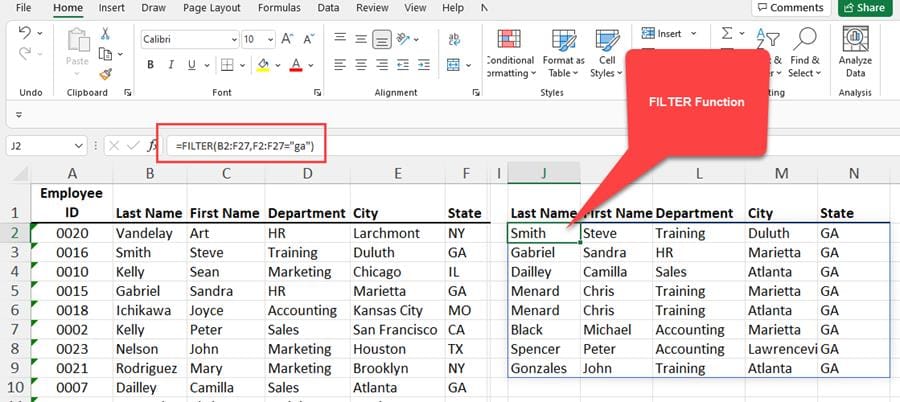 FILTER Function in Excel