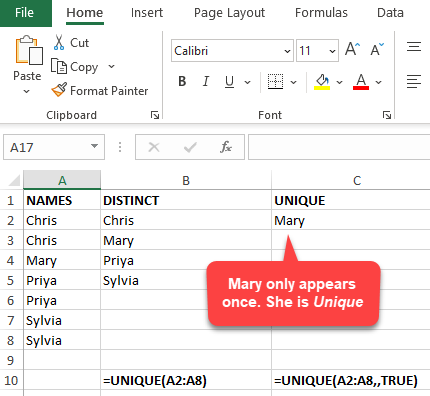 Unique vs. Distinct in Excel Unique vs. Distinct in Excel