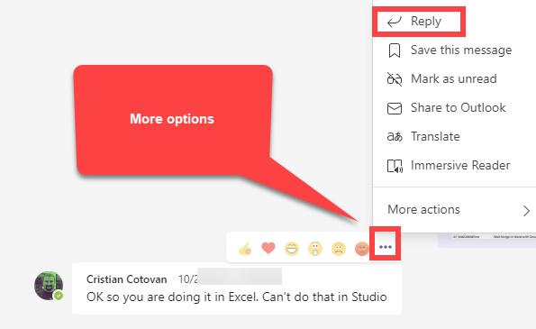More options - Reply - Teams More options - Reply - Teams