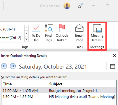 Insert Outlook meeting into OneNote Insert Outlook meeting into OneNote