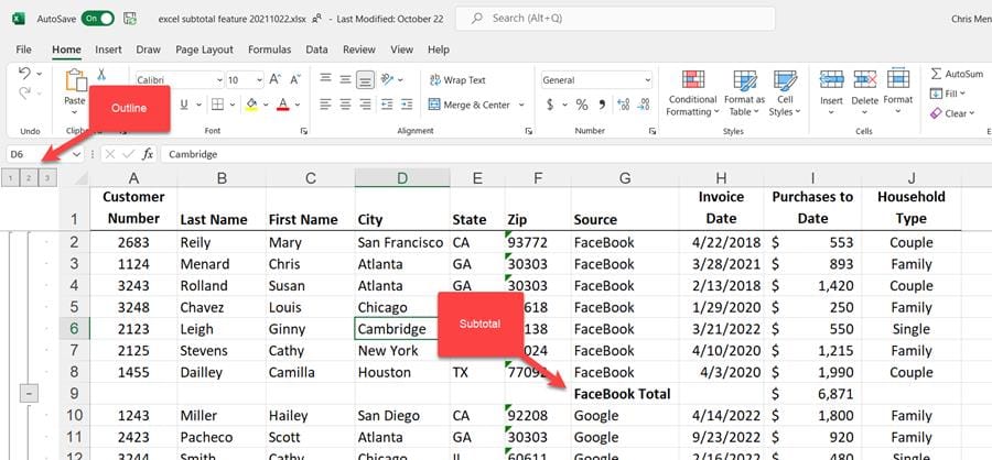 Subtotal command in Excel  Subtotal command in Excel
