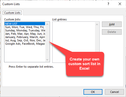 Excel Custom Sort List