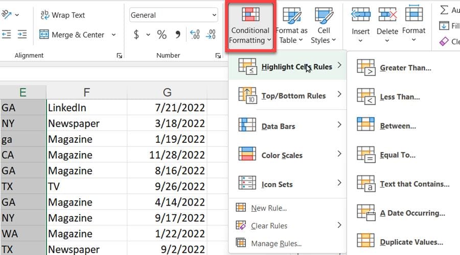 Excel Conditional Formatting