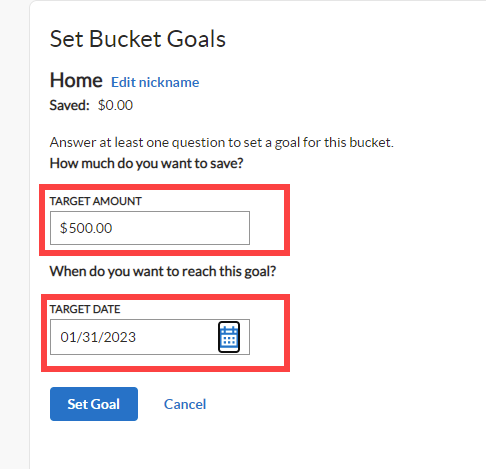 Ally Bank Buckets - Target Amount and Date Ally Bank Buckets - Target Amount and Date