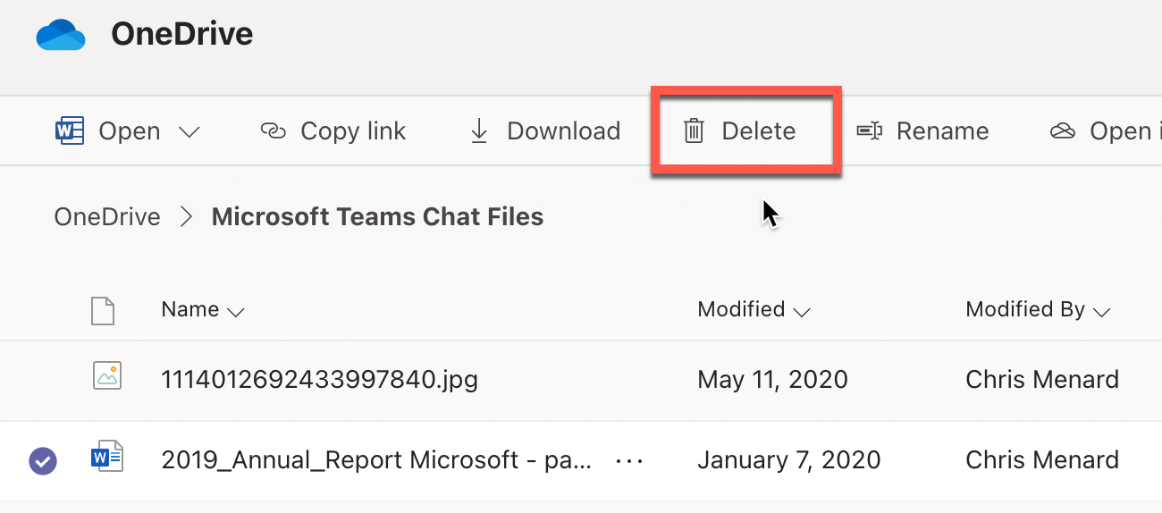 Delete files icon in Teams - OneDrive icon Delete files icon in Teams - OneDrive icon