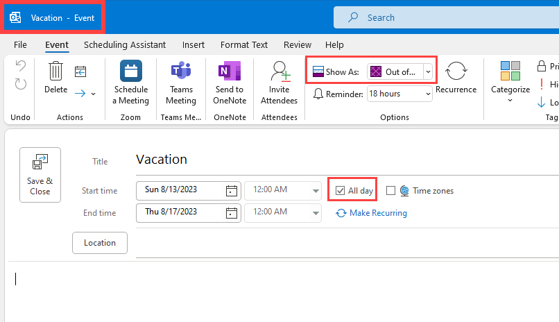 Outlook - Event Outlook - Event