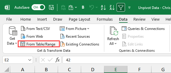 From Table/Range - Get & Transform Data