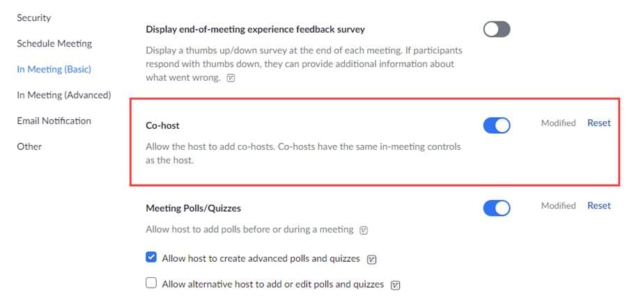 Zoom Enable Co-host Zoom Enable Co-host
