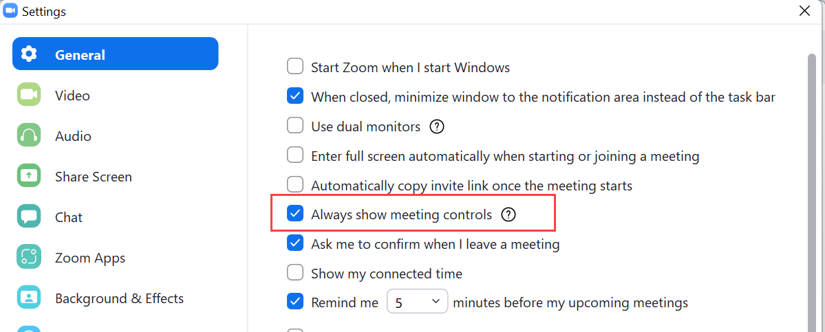 Zoom - Always Show Meeting Controls Zoom - Always Show Meeting Controls