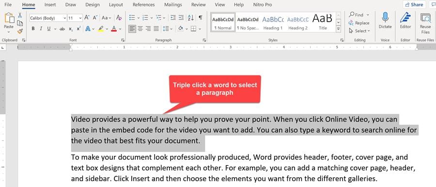 Word - triple click a word to select a paragraph Word - triple click a word to select a paragraph