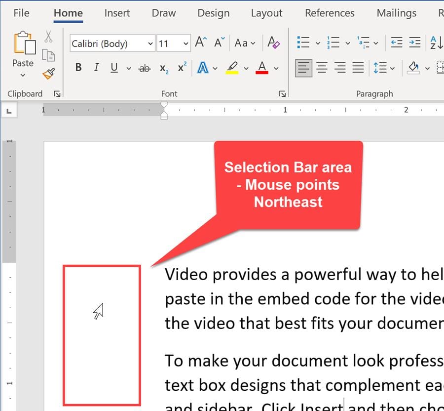 Selection Bar in Microsoft Word Selection Bar in Microsoft Word
