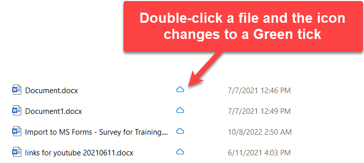 Blue icon to Green tick in OneDrive Blue icon to Green tick in OneDrive