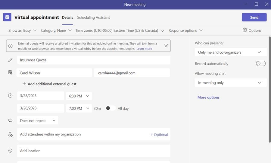 Create a virtual appointment in Teams Create a virtual appointment in Teams
