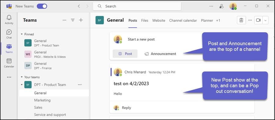 Teams channel post at the top - New Teams Teams channel post at the top - New Teams