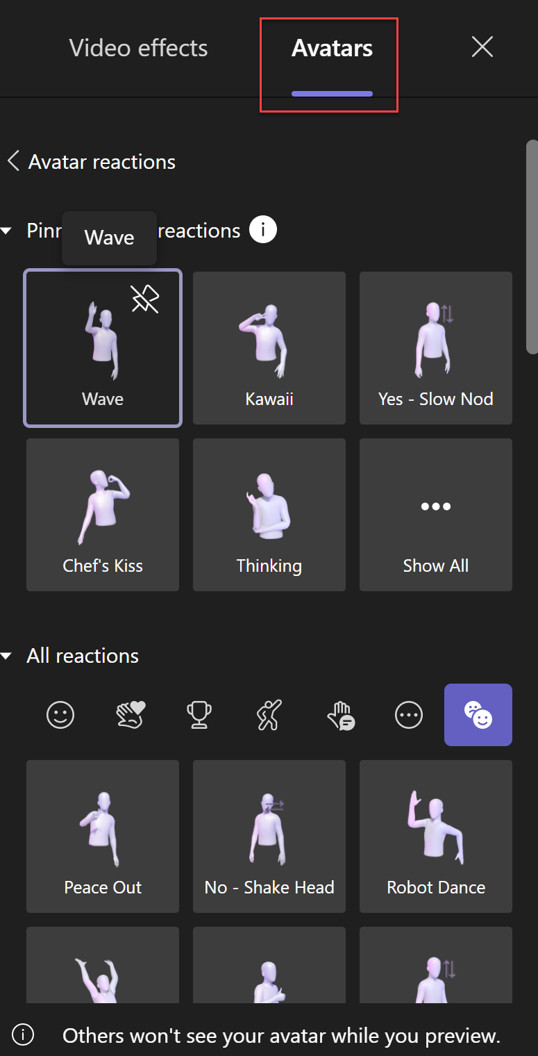 Avatar reactions Avatar reactions