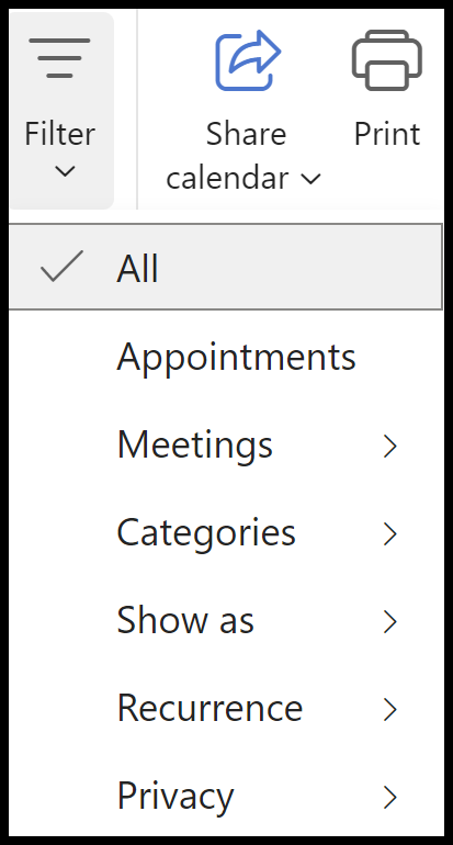 Filter calendar items using Outlook on the web Filter calendar items using Outlook on the web