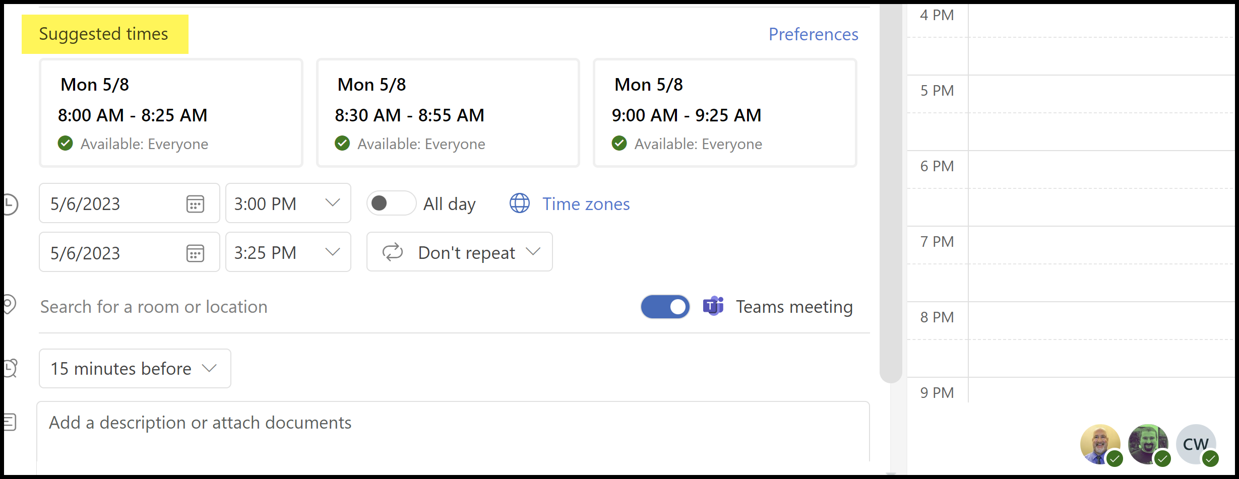 Suggested Times in Outlook on the web Suggested Times in Outlook on the web