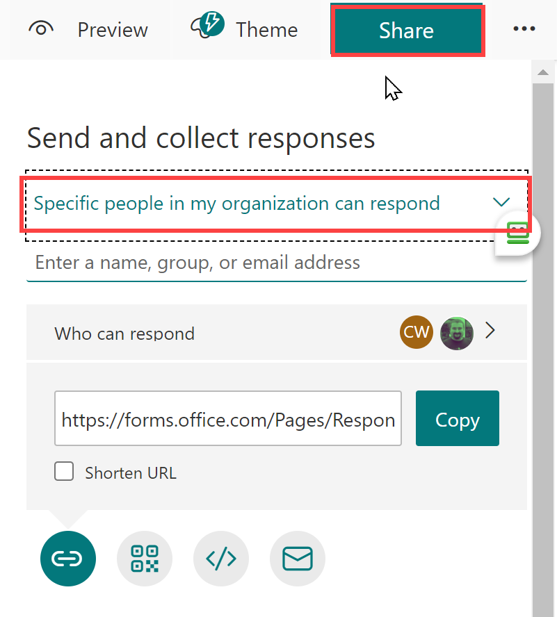 Share Forms - Specific people in my organization can respond Share Forms - Specific people in my organization can respond