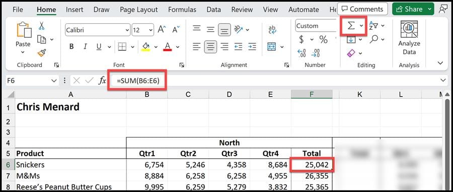 AutoSum in Excel