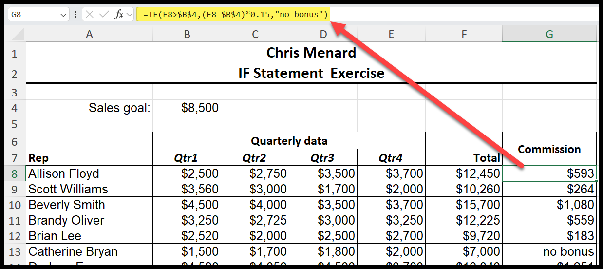 IF Function in Excel