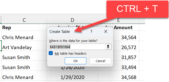 Create a Table in Excel - CTRL + T Create a Table in Excel - CTRL + T