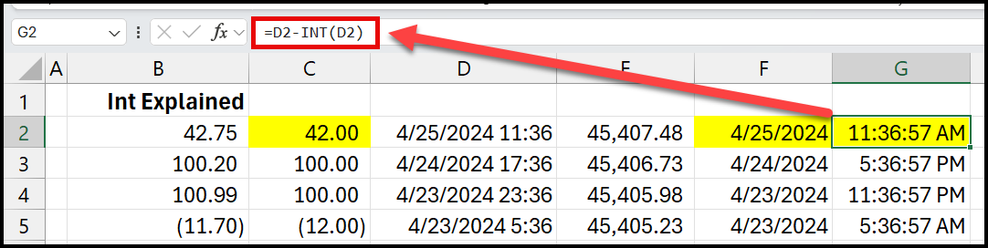 Split date and time in Excel - time is in cell G2 Split date and time in Excel - time is in cell G2