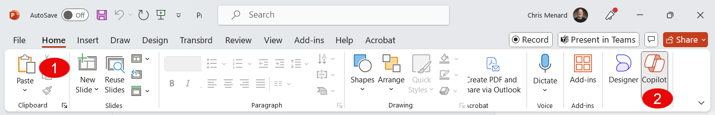 Copilot in PPT - Home Tab Copilot in PPT - Home Tab